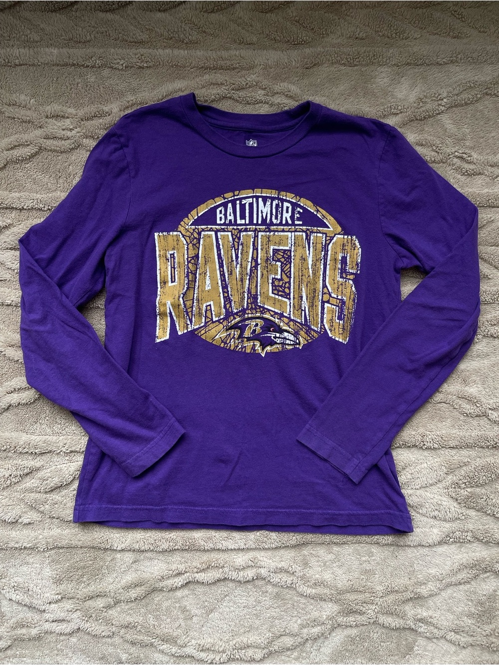 NFL Purple Baltimore Ravens Long Sleeve Kids Tee with Gold Graphic